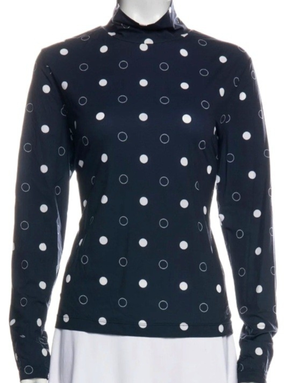 St. John Polka Dot Nuda Jersey Long Sleeve Turtleneck Midnight & White Womens LG